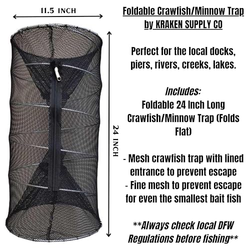 2 Pack Heavy Duty 24-Inch Crawfish and Minnow Traps Folding Collapsible Fishing Bait Nets