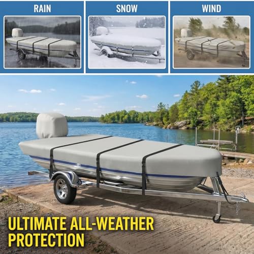 1200D Gray 16ft Jon Boat Cover with Metal Hooks and Reinforced Seams
