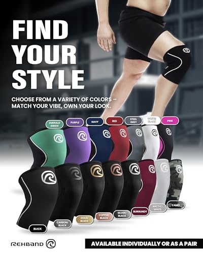 Rehband 5mm Knee Sleeves for Powerlifting & Cross-Training, Medium, Carbon/Black – 1 Pair