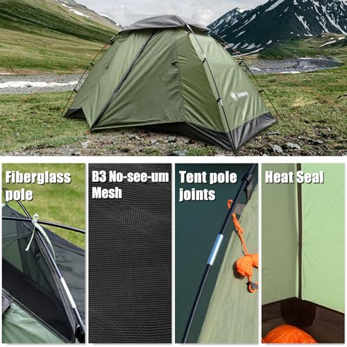 Green 2-Person Backpacking Tent - Ultralight Waterproof Camping Shelter