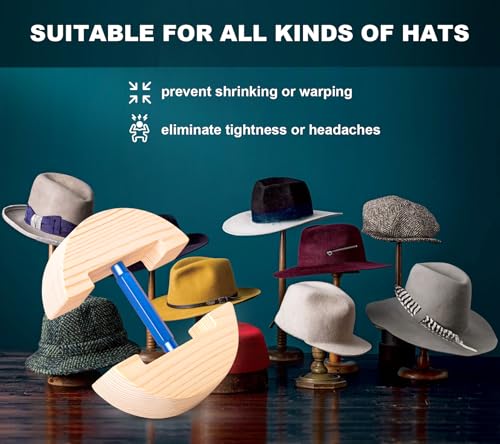 Adjustable Wooden Hat Stretcher for Fitted Caps - Round Square Blue / Large