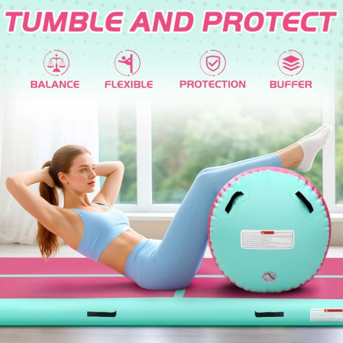 Pink Gymnastics Tumbling Air Rollers - Inflatable Support Barrel 40x23.6 Inches with Pump