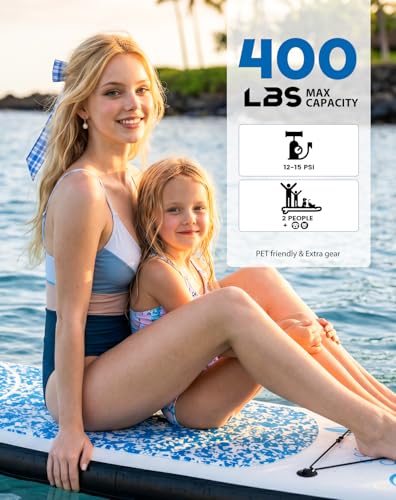 Inflatable Stand Up Paddle Board with Accessories - Light Blue Sea Turtle 10'6" x 33" x 6"