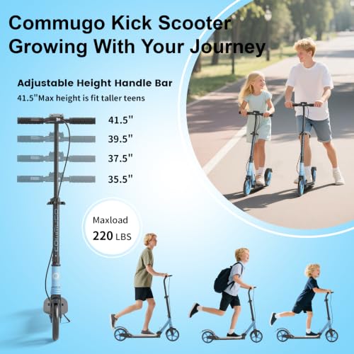 Blue Foldable Kids & Teen Kick Scooter with Dual Brakes & Front Suspension