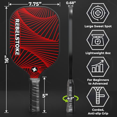 Rebelstoke Abstract Lines Pickleball Paddle Set of 4 with Balls & Carry Bag