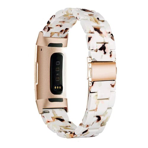Ayeger Resin Band Compatible with Fitbit Charge 4,Charge 3/3 SE,Women Men Resin Accessory Rose Gold Buckle Band Wristband Strap Blacelet(Nougat White)