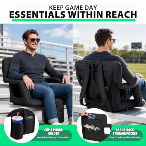 Extra Wide Stadium Seat with Back Support & Cushions - 25 Inch Portable Bleacher Chair