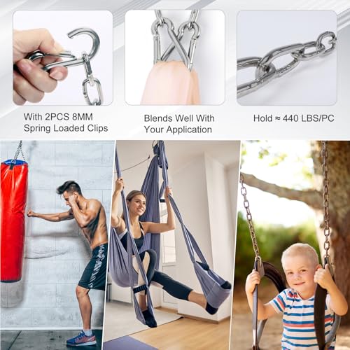 30 Inch Heavy Duty Stainless Steel Chain with Carabiners - Extender for Punching Bags, Porch Swings, Hammocks - Variation 1PC-30 Inch