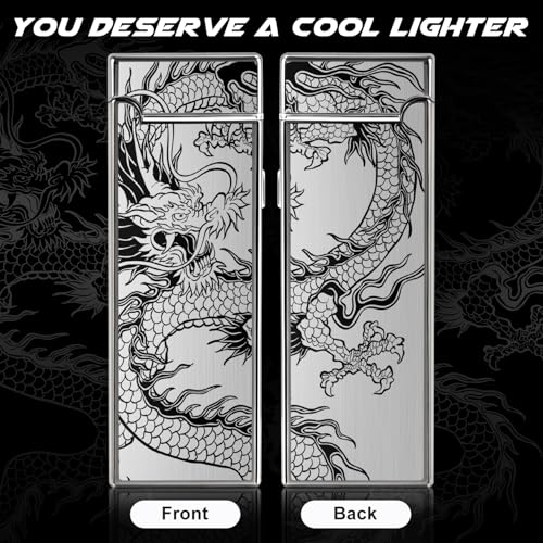 Rechargeable Plasma Lighter with Dragon Design - Black Dragon Pocket Lighter for Men