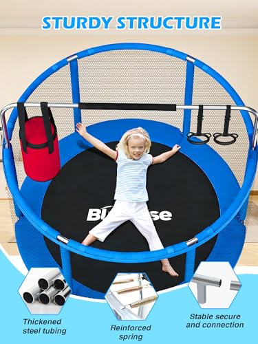 Blue 6-in-1 60-Inch Indoor & Outdoor Kids Trampoline with Enclosure, Safety Net & Accessories