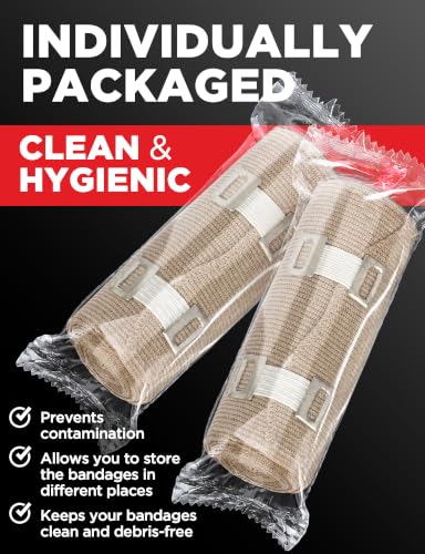 Premium Elastic Bandage Wrap 2 Pack - 6 Inch x 15 Feet, Wide + 18 Clips