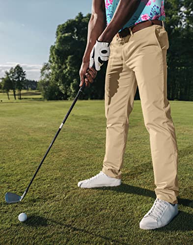 Men's Lightweight Slim Fit Golf Pants 34W x 32L Khaki Performance Stretch