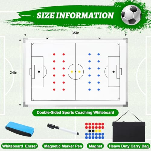 Lincia Magnetic Soccer Coaching Whiteboard - Double Sided, 35x24 Inches, Includes Magnets & Accessories