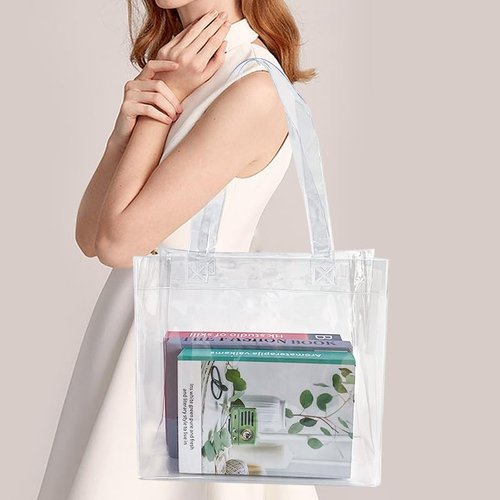1pcs Waterproof Large Transparent Pvc Shopping Clear Tote Bag with Handles Beach Bags for Work Beach Sports