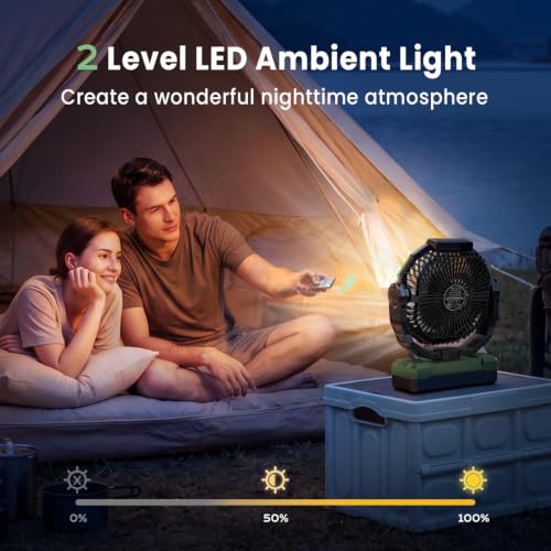 FRIZCOL 3-in-1 Portable Camping Fan with 48000mAh Battery, Light & Remote - Green