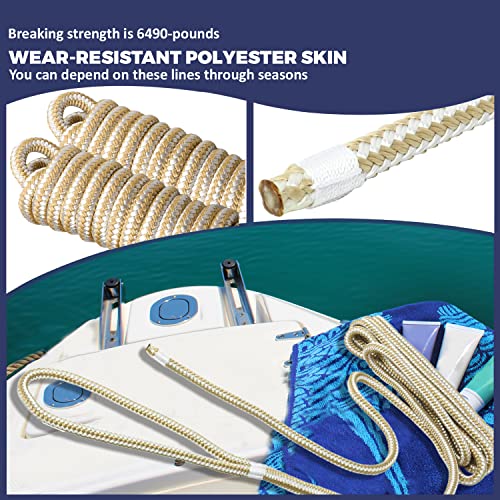 Double Braided Nylon Dock Line - Marine Rope for Boat Mooring & Anchoring