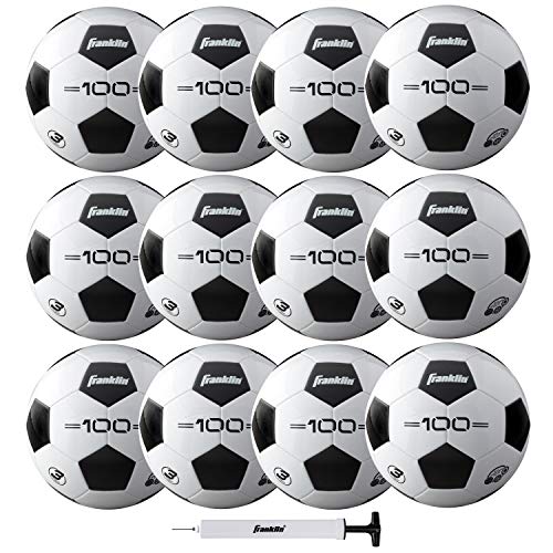 Franklin Sports F-100 Size 3 Soccer Balls Set with Pump - 12 Deflated Balls for Training & Practice