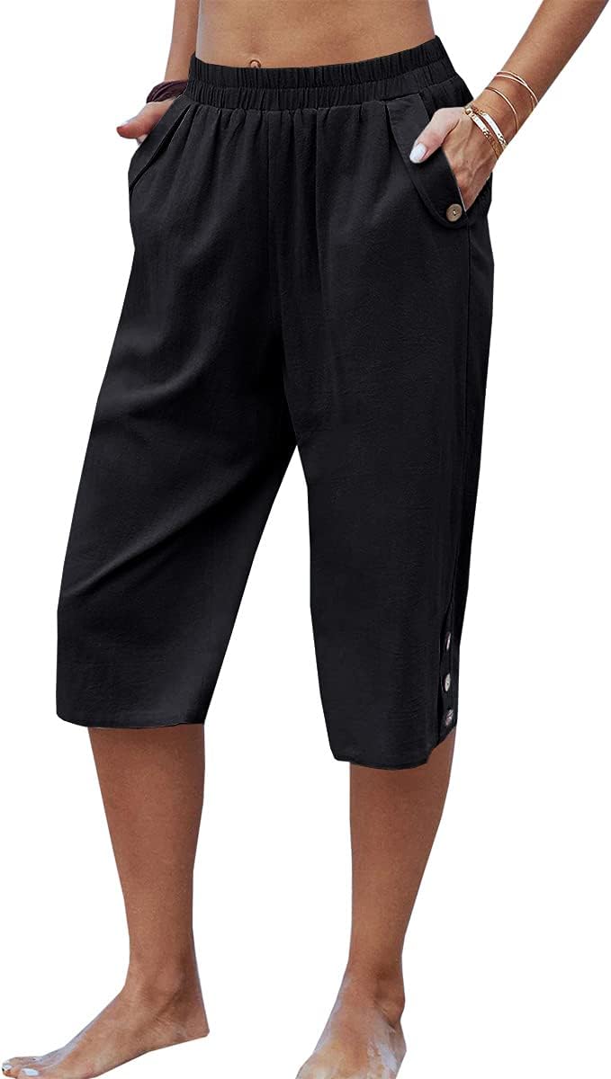 Veatzaer Women's Capri Harem Pants - Elastic Waist with Pockets | Casual Solid Yoga Trousers S-XXL
