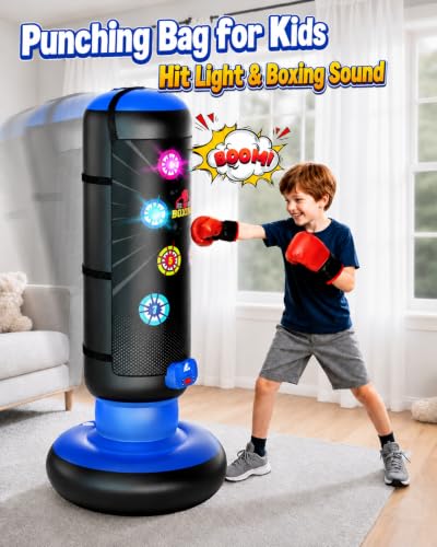 Kids Punching Bag Boxing Set with Lights, Music, and Score Counter