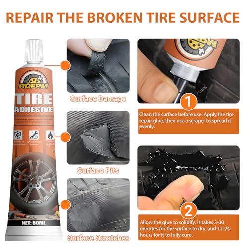 Tire Repair Glue Kit 100ml for Sidewall Punctures and Leaks - Black Rubber Cement