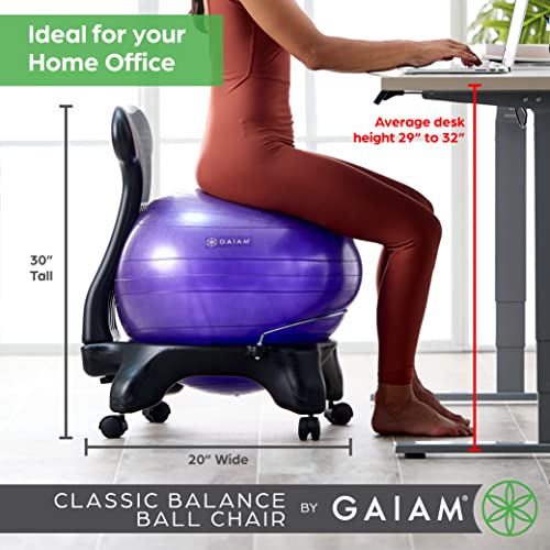 Gaiam Classic Balance Ball Chair - Black Ergonomic Active Seating