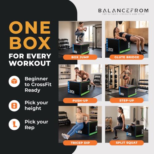 BalanceFrom 3-in-1 Foam Plyometric Jump Box 20x24x30 Inch Multi-Color
