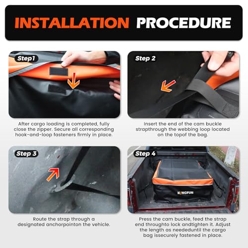 Kingfun Truck Bed Cargo Bag - Waterproof 26 Cu Ft Cargo Carrier for Pickup Truck