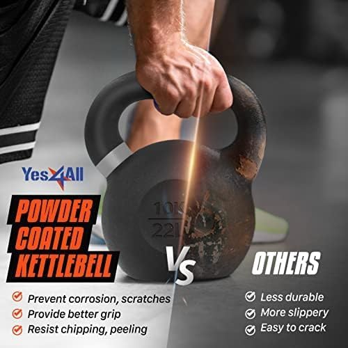 Orange Powder Coated Kettlebell 9-88 lb - Solid Cast Iron, Wide Handle, Non-Slip Base
