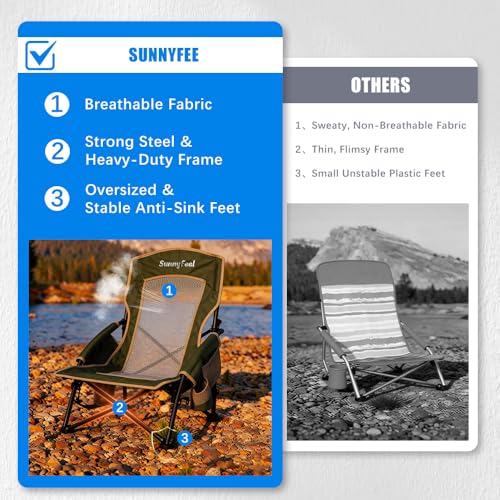 Green Low Back Folding Beach Camping Chair 2 Pack - Portable Heavy Duty Outdoor Seating