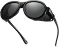 Skiennix Retro Aviator Steampunk Sunglasses - Polarized Vintage Goggles with Leather Side Shields for Men & Women
