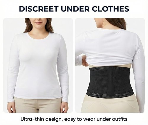 Breathable Mesh Back Brace for Lower Back Pain Relief, Adjustable Lower Back Brace with Flexible Stays, Thin & Elastic Back Support for Women & Men, Ideal for Work, Workouts (Fits Waist 31.1"-53.15")