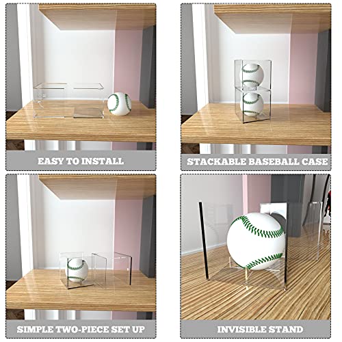 6 Pack Clear Acrylic Baseball Display Cases with Invisible Stand - Suitable for Official Size Balls & More