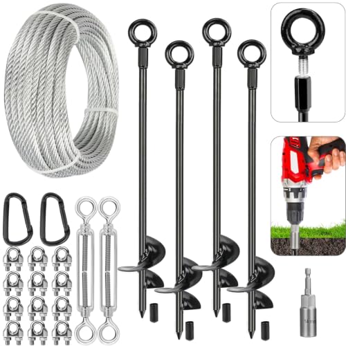 30-Inch Heavy-Duty Ground Anchors Kit with Cable & Turnbuckle for Shed Trailer Camping Tent