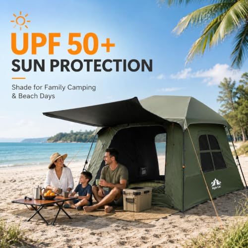Night Cat 4-Person Green Pop Up Camping Tent with Vestibule & Rainfly, Waterproof