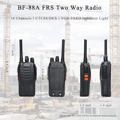 BAOFENG Walkie Talkies BF-88A 6-Pack License-Free Two-Way Radios with USB-C Charger