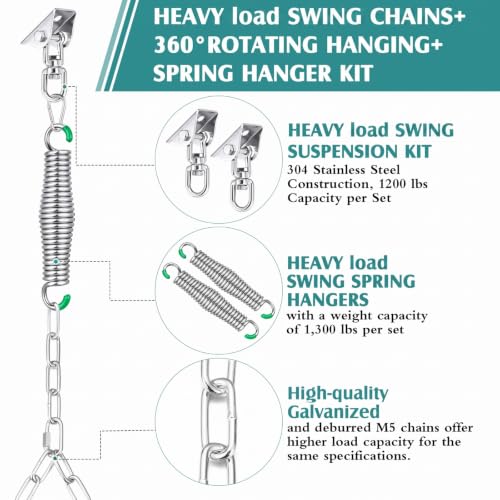 Heavy Duty Porch Swing Hanging Kit with Springs, 8ft Chains & Swivel