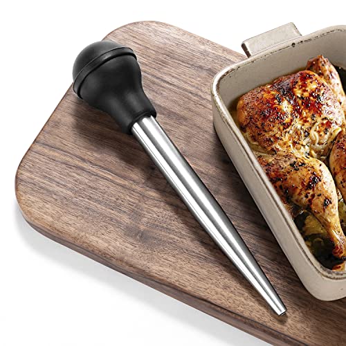 Black Stainless Steel Turkey Baster Syringe Set with 2 Marinade Needles - Food Grade