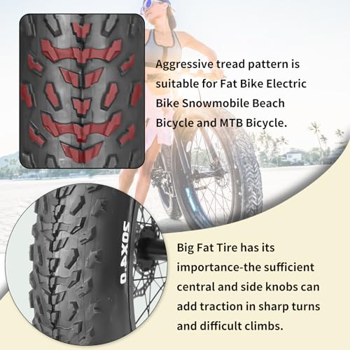 20x4.0 Fat Bike Tire Set - 2 Tires & 2 Inner Tubes for Electric & Mountain Bikes - Black, Folding Bead, All Terrain, Snow & Mountain Use