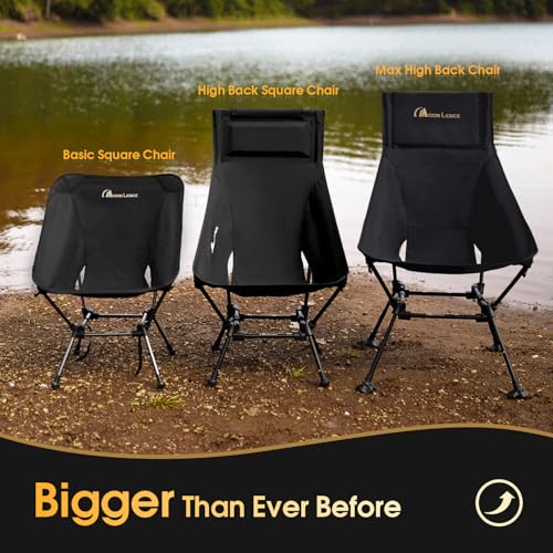 MOON LENCE Black Oversized High Back Camping Chair, Height Adjustable Folding Seat for Adults, 400 lbs Capacity