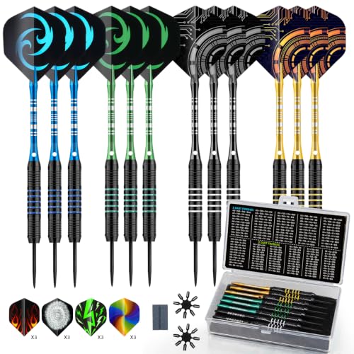 24g Steel Tip Darts Set with Aluminum Shafts & Sharpener - Professional Dart Kit for Adults
