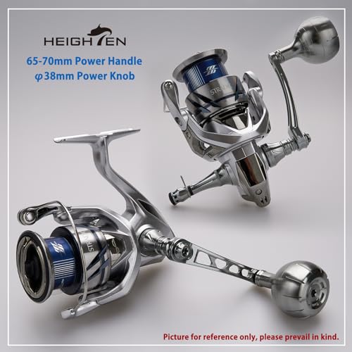 HEIGHTEN 65-70mm Spinning Reel Handle with 38mm Knob for Shimano Daiwa Reels - Silver