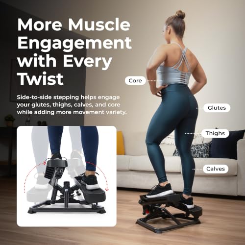 Black Onyx Twist Stair Stepper with Resistance Bands - Compact Home Cardio Equipment
