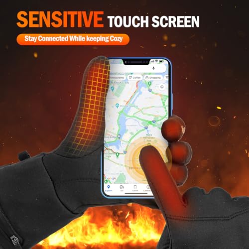 Rechargeable Heated Gloves for Men Women - Battery-Powered Winter Mitts with Touchscreen Compatibility - Black, Medium Variation