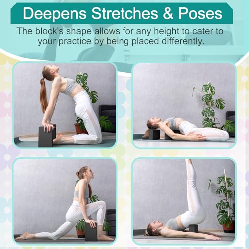 Black Yoga Blocks and Strap Set - 12 EVA Foam Blocks 6 Adjustable 8ft Straps