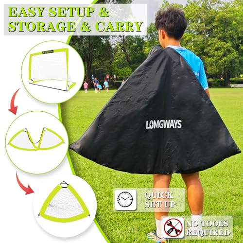Kids Soccer Goal 4x3ft with Carry Bag - Yellow & Green Portable Practice Net