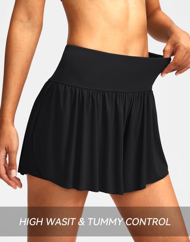 Soothfeel Women's High Waisted Swim Skirt Shorts - Flowy Bathing Suit with Pockets & UPF 50+ Protection