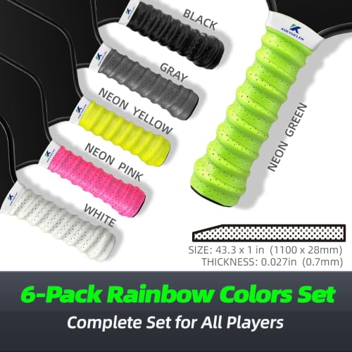 Pickleball Overgrip Tape 6-Pack - Non-Slip, Sweat-Wicking, Ribbed Grip with Color Options