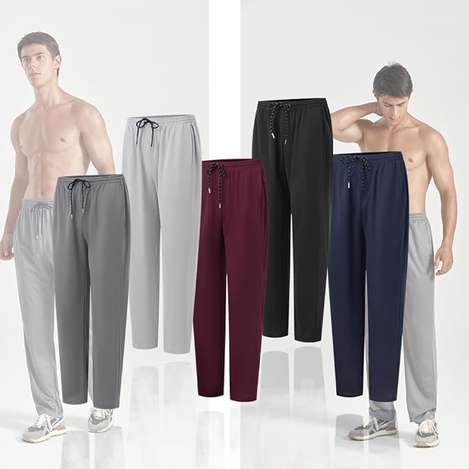 Men's Lightweight Quick Dry Joggers with Pockets - Open Bottom Athletic Pants XX-Large - Black/L Gray/D Gray/Navy/Maroon/Green