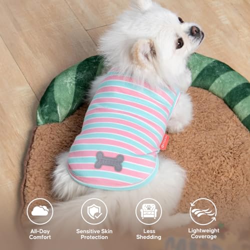 2-Pack Cotton Dog Shirts for Small Dogs - Pink & Striped Tank Tops, Breathable & Soft