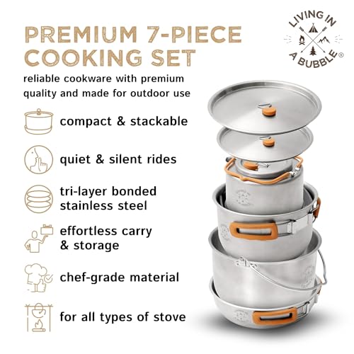 Living in a Bubble 7-Piece Stainless Steel Cooking Set - Compact & Stackable